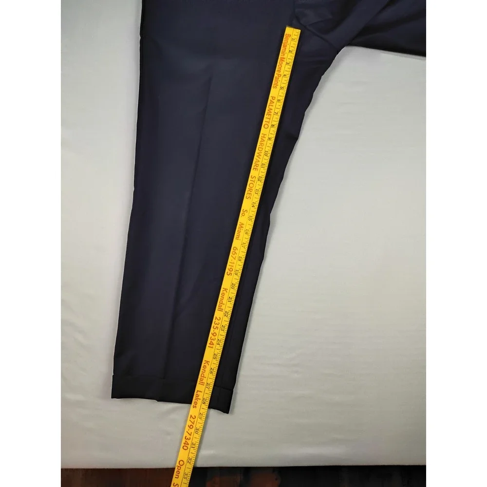 Zanella Devan 100% Wool Dress Pants Mens 46x28.5 Navy Made Italy Cuffed Office